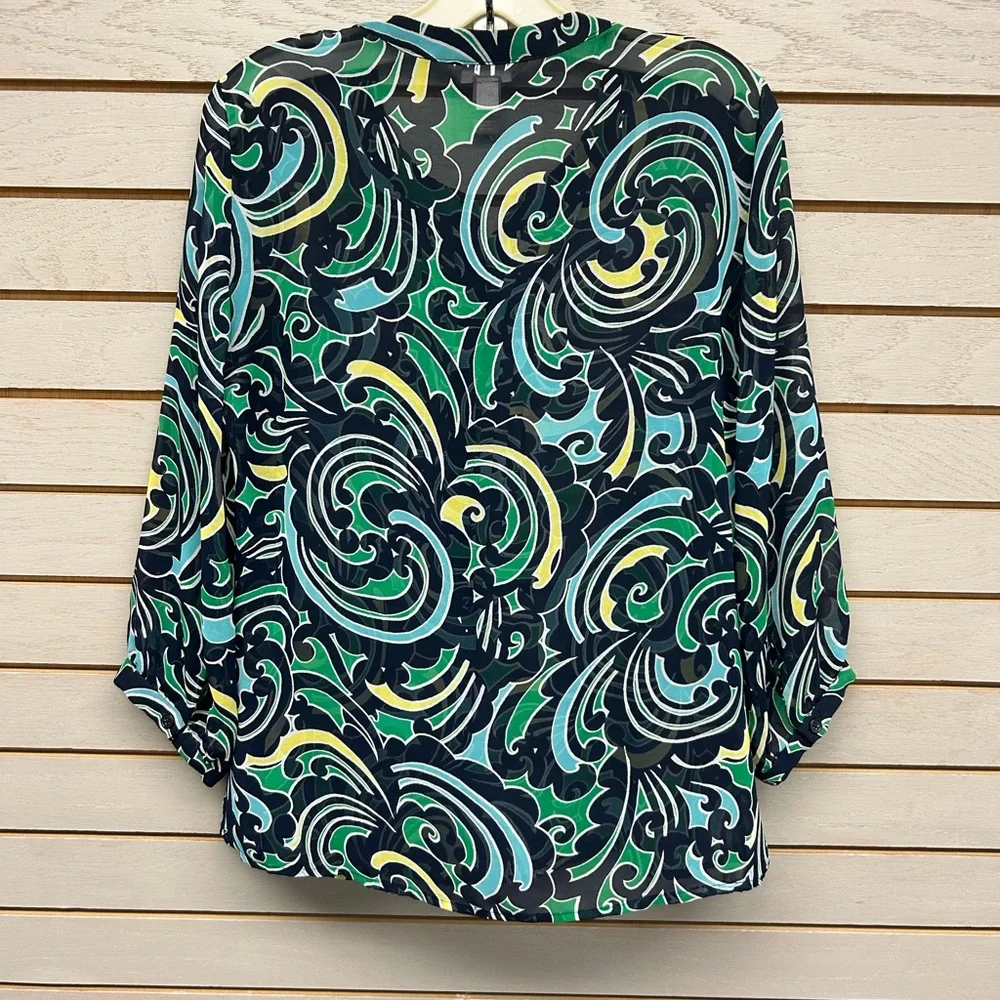 Banana Republic Swirl Pattern Blouse in Green and Blue - Picture 5 of 8